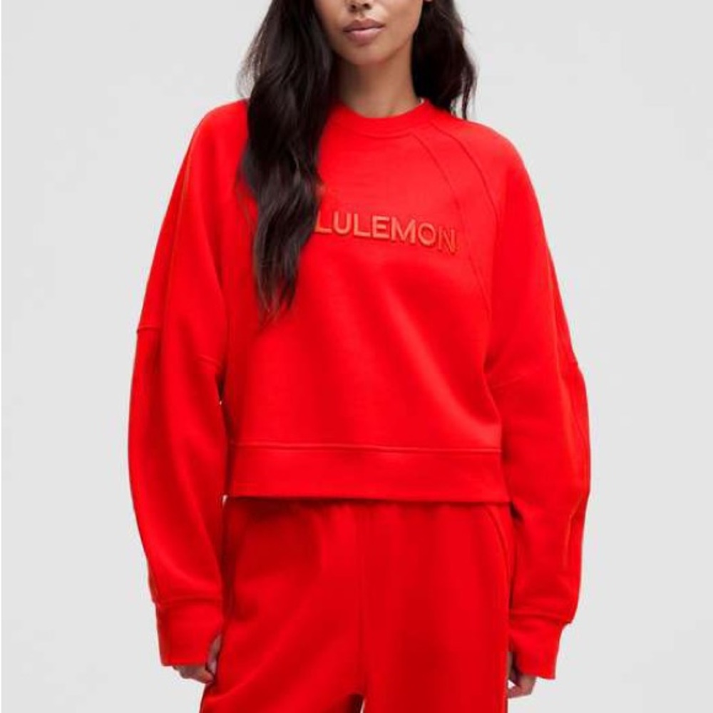 Lululemon Scuba oversized XS/S pullover wordmark Red Crew Neck Sweater